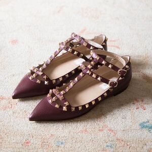 Valentino Garavani Rockstud Scarpe Leather Flats Burgundy Size 37.5 / 7.5